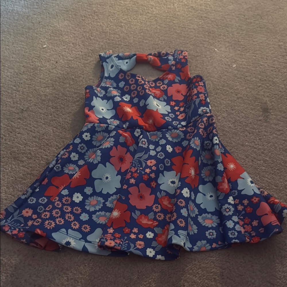 3/$10 SALE!! Floral Kids Dress - Blue and Red